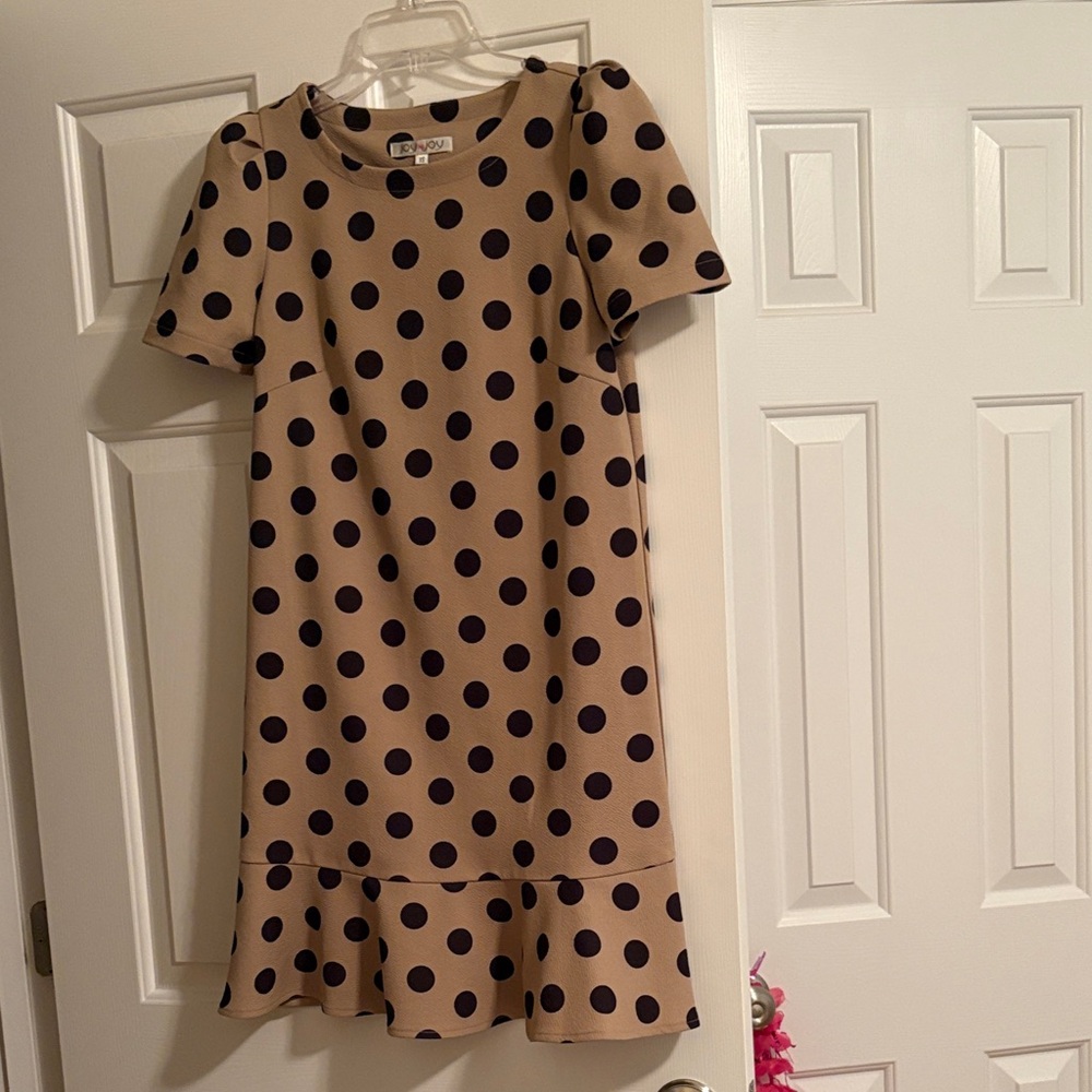 Joy Joy Beige Dress with Black Polka Dots